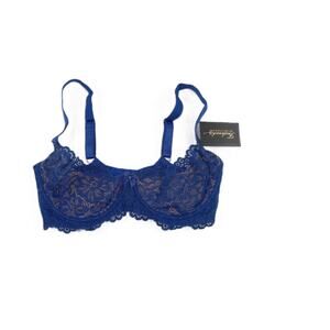 Frederick's of Hollywood Open Cup Sandie Blue Latte Lace Bra 32F